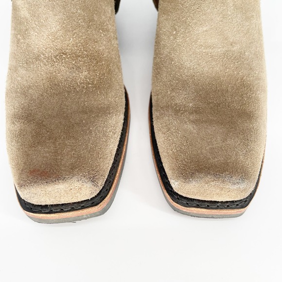 Frye Taupe Suede Leather Harness 12R Tall Square Toe Biker Boot Women's size 8.5 - Picture 6 of 12